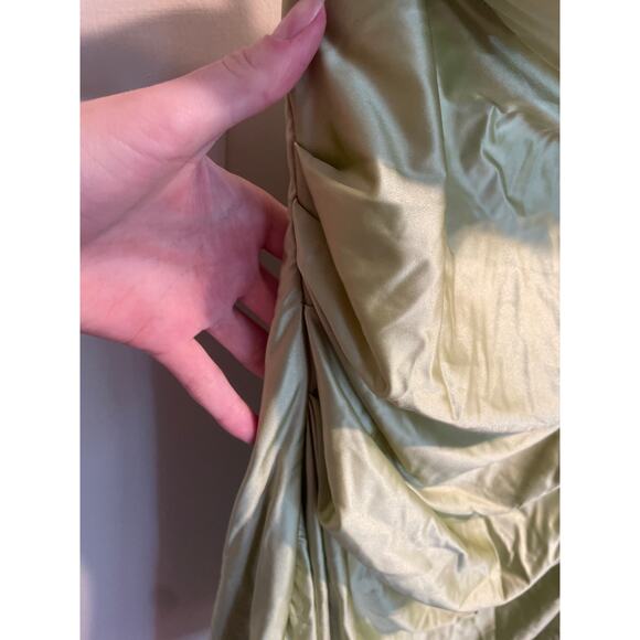 Sleeveless Ruched Night Out Mini Dress Green L Spaghetti Strap Satin - Picture 4 of 8
